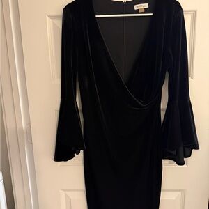 Calvin Klein Black velvet long bell Sleeve Dress